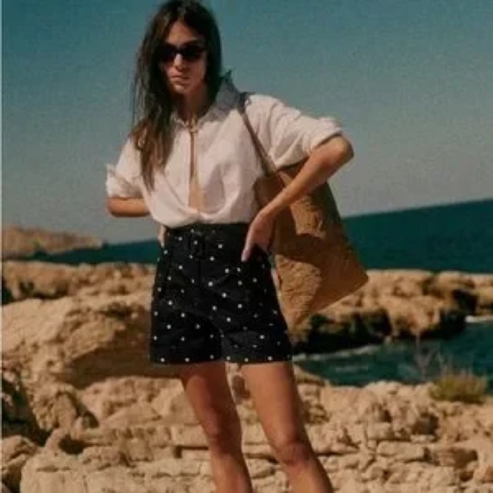 Sezane Black and White Polka Dot Women Shorts